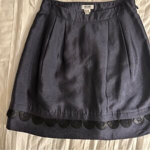 Moschino Cheap and Chic Blue Satin Skirt With Black Lace Trim Lined Size 8 EUC!